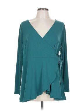 Torrid Teal Flattering Long-Sleeve Wrap Blouse in Large Plud